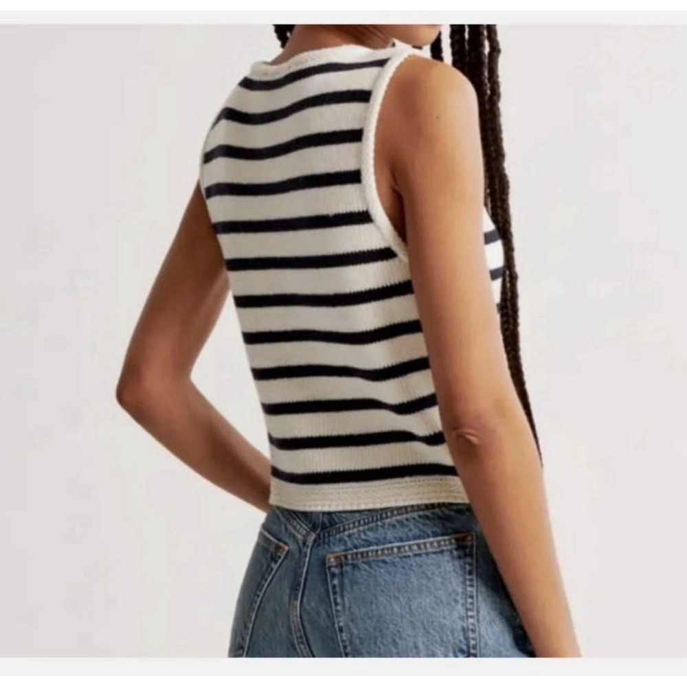 Abercrombie & Fitch Mara Gold Button Up Nautical Stripe Sweater Vest Crop Sz XL - Picture 2 of 4